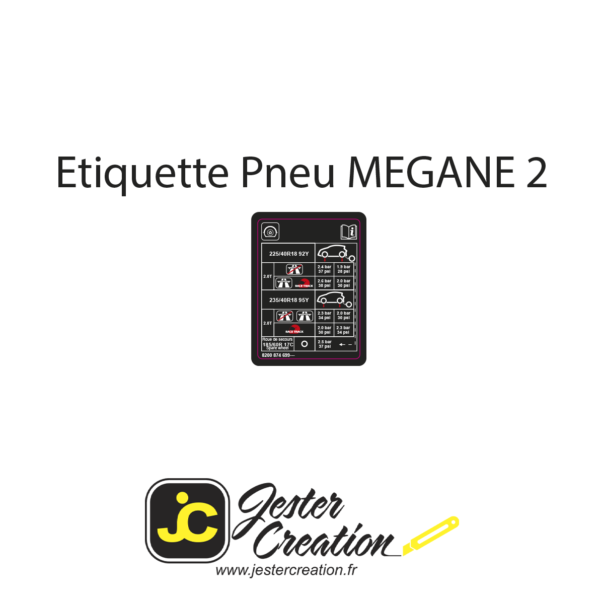 Etiquette Pression Megane 2 RS