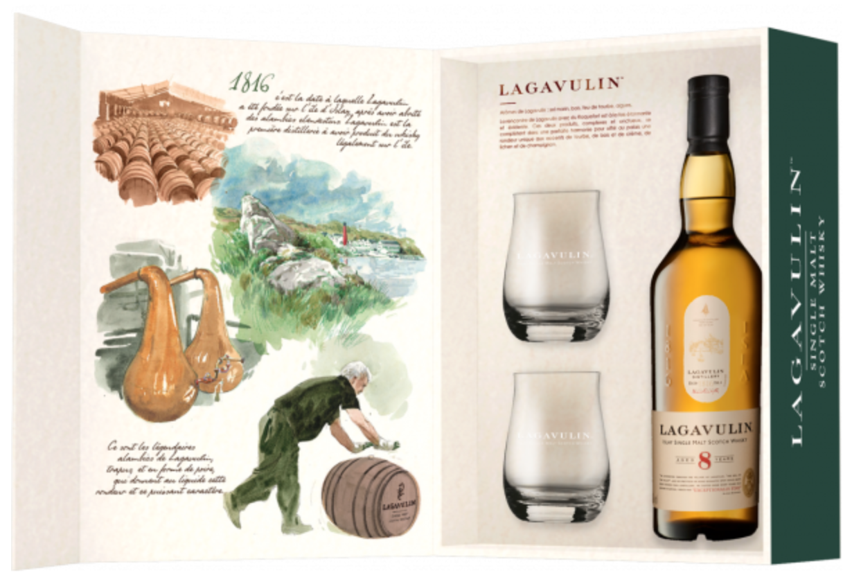 Lagavulin 8 ans Coffret 2 Verres 48%