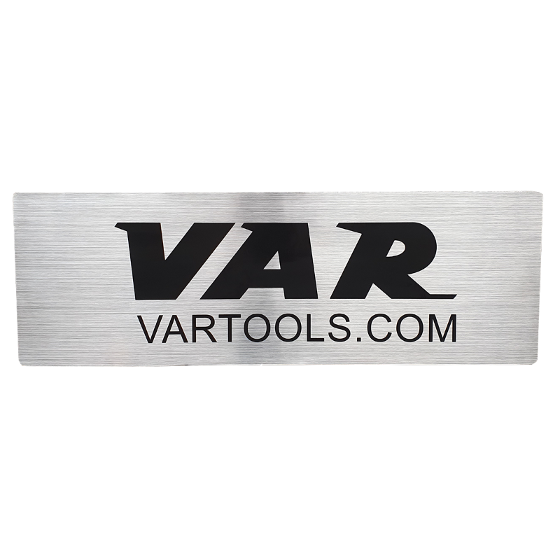 VAR sticker 345x115mm - brushed aluminium background w/ black letters