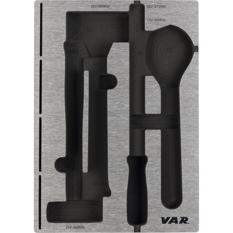 Tool tray for hammers and file with pre-cut zone