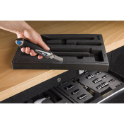 Tool tray for hammers and file with pre-cut zone