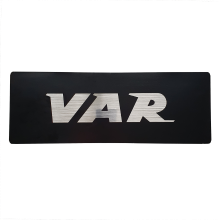 VAR sticker 345x122mm - black background w/ brushed aluminium letters