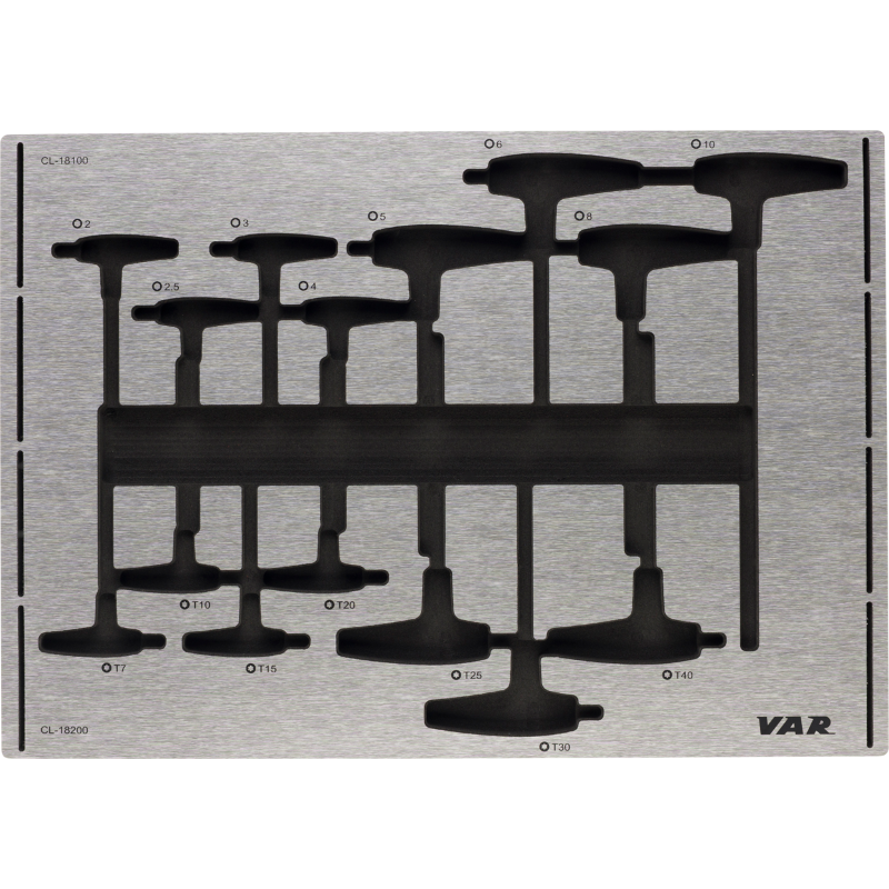 Tool tray for hex and Torx wrenches with pre-cut zone