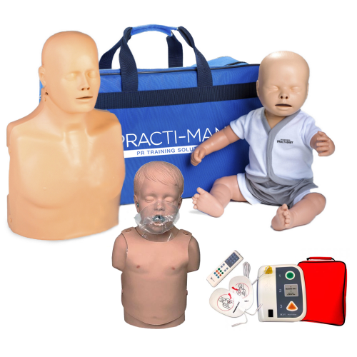 Pack 3 Mannequins de formation RCP Version économique + Défibrillateur