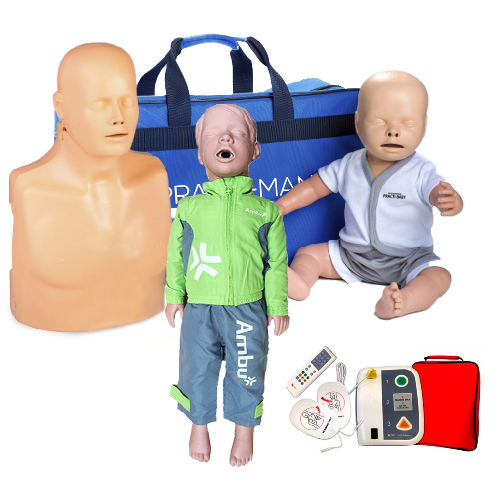 Pack 3 Mannequins de formation RCP Version Plus + Défibrillateur