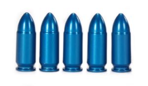 Pack de 5 balles factices calibre 9mm.