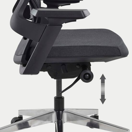 Zoom sur le réglage de la hauteur d'assise du siège de bureau ergonomique tissu Orbey