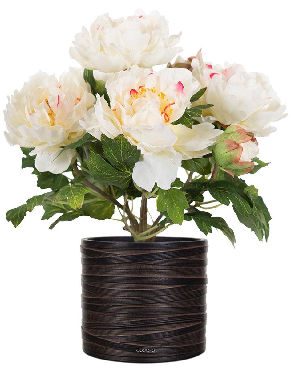 Pivoine artificielle en pot H 35 cm 4 fleurs et 2 boutons ...