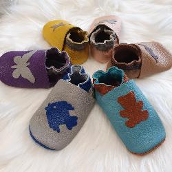 Kit chaussons en cuir pour bébé - Violet / Gris souris / Papillon