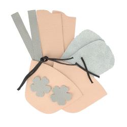 Kit chaussons en cuir pour bébé - Rose pastel / Gris souris / Fleur