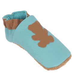 Kit chaussons en cuir pour bébé - Bleu pastel / Fauve / Ours