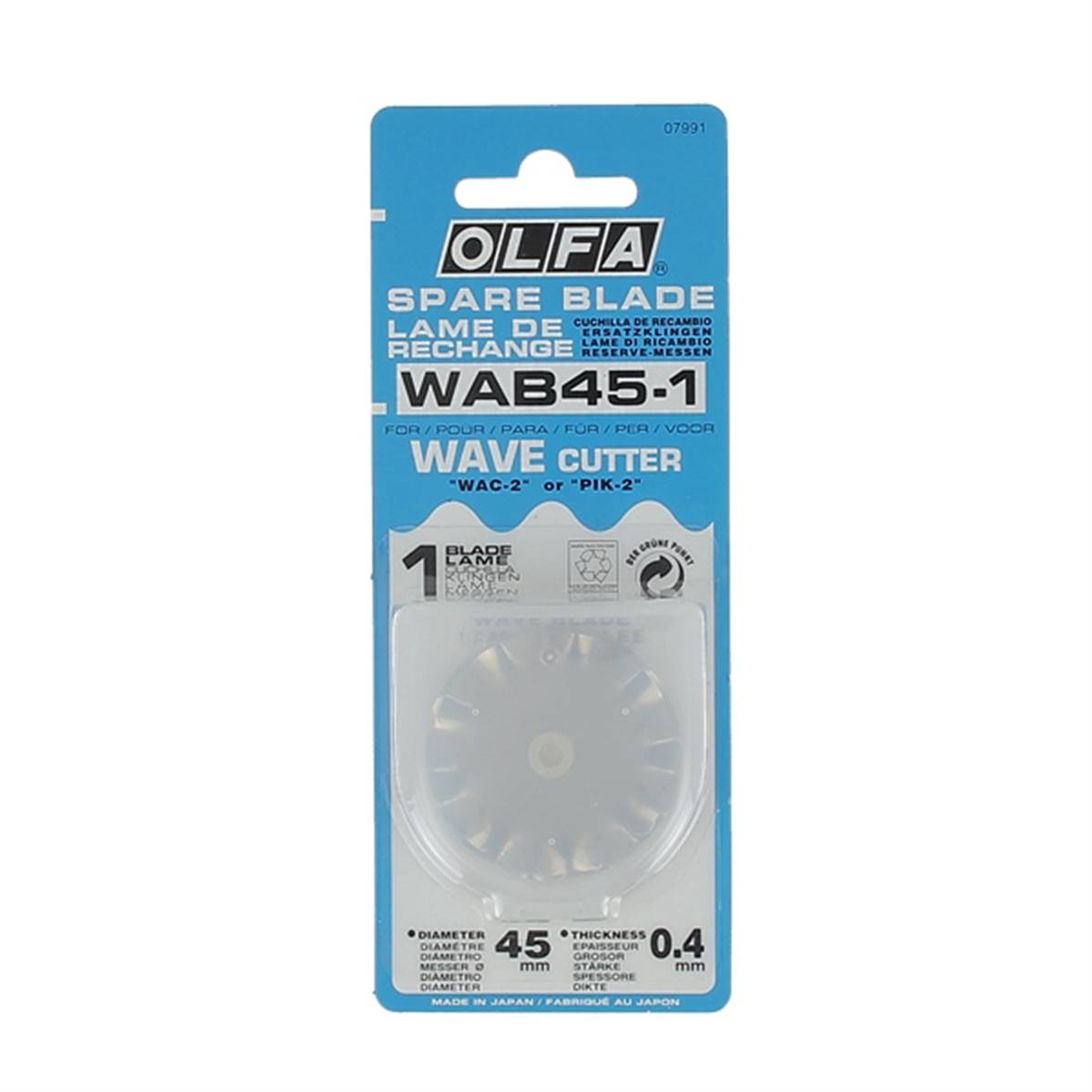 1 lame de rechange pour cutter rotatif diam 45 mm - Découpe crantée - OLFA WAB45