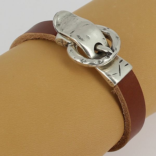 Fermoir pour bracelet - Boucle ronde - Argent vieilli - lanière 10 mm