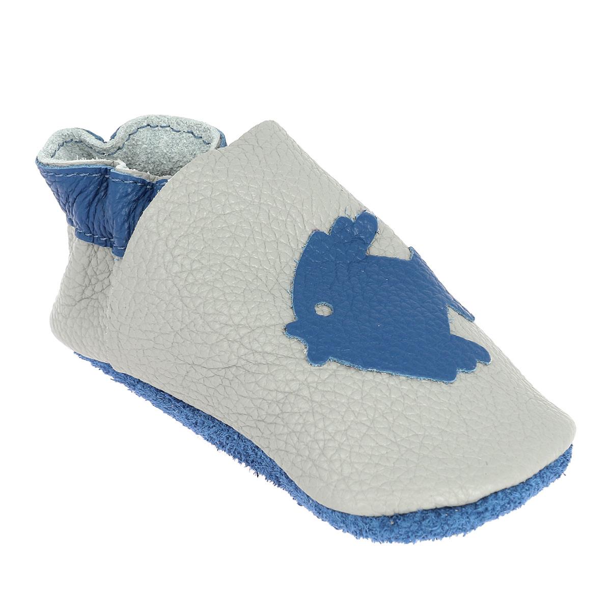 Kit chaussons en cuir pour bébé - Gris souris / Bleu océan / Poisson