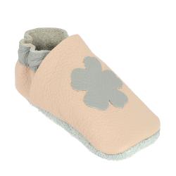 Kit chaussons en cuir pour bébé - Rose pastel / Gris souris / Fleur