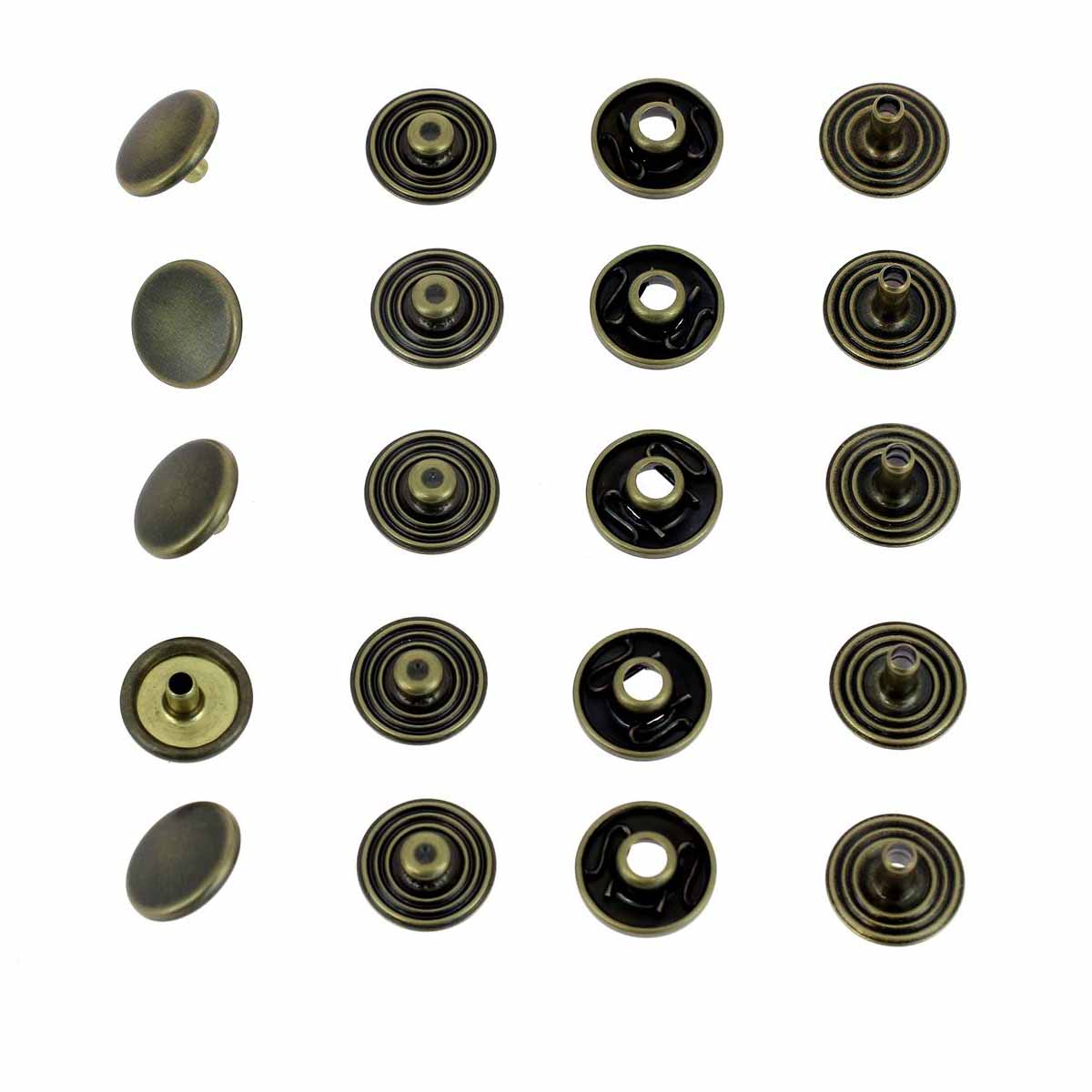 Lot de 100 boutons pression en laiton - LAITON VIEILLI - diamètre 12mm