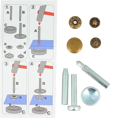 Kit de 10 boutons pression et outils de pose - 15mm