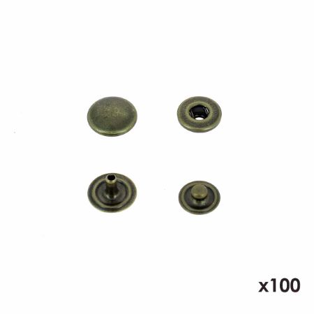 Lot de 100 MINI boutons pression en laiton - LAITON VIEILLI - diamètre 10,5mm