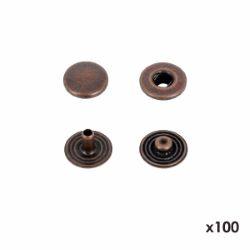 Lot de 100 boutons pression en laiton - VIEUX CUIVRE - diamètre 12mm