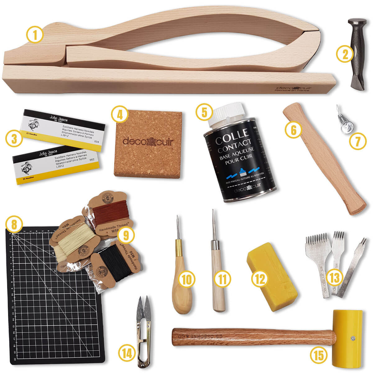 Lot de 6 outils pour le travail du cuir avec couture Groover Prong Laçage Kit de carving Travaux Couture pour DIY Artisanat du cuir 