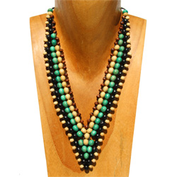 Collier Perles en Bois Forme en V Tissage de perles - Beige - Noir- Vert Bleu - Marron