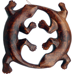Deux Lézard Gecko forme ronde en bois pour décoration murale