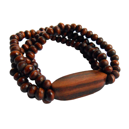 Bracelet en Bois Rangées de perles avec forme en bois longue