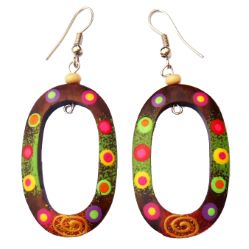 Boucles d'oreilles en bois peint ovales et multicolores
