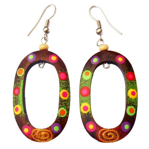 Boucles d'oreilles en bois peint ovales et multicolores