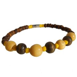 Bracelet perles en noix de coco et bois avec rocailles jaunes Pour Garçon ou Fille