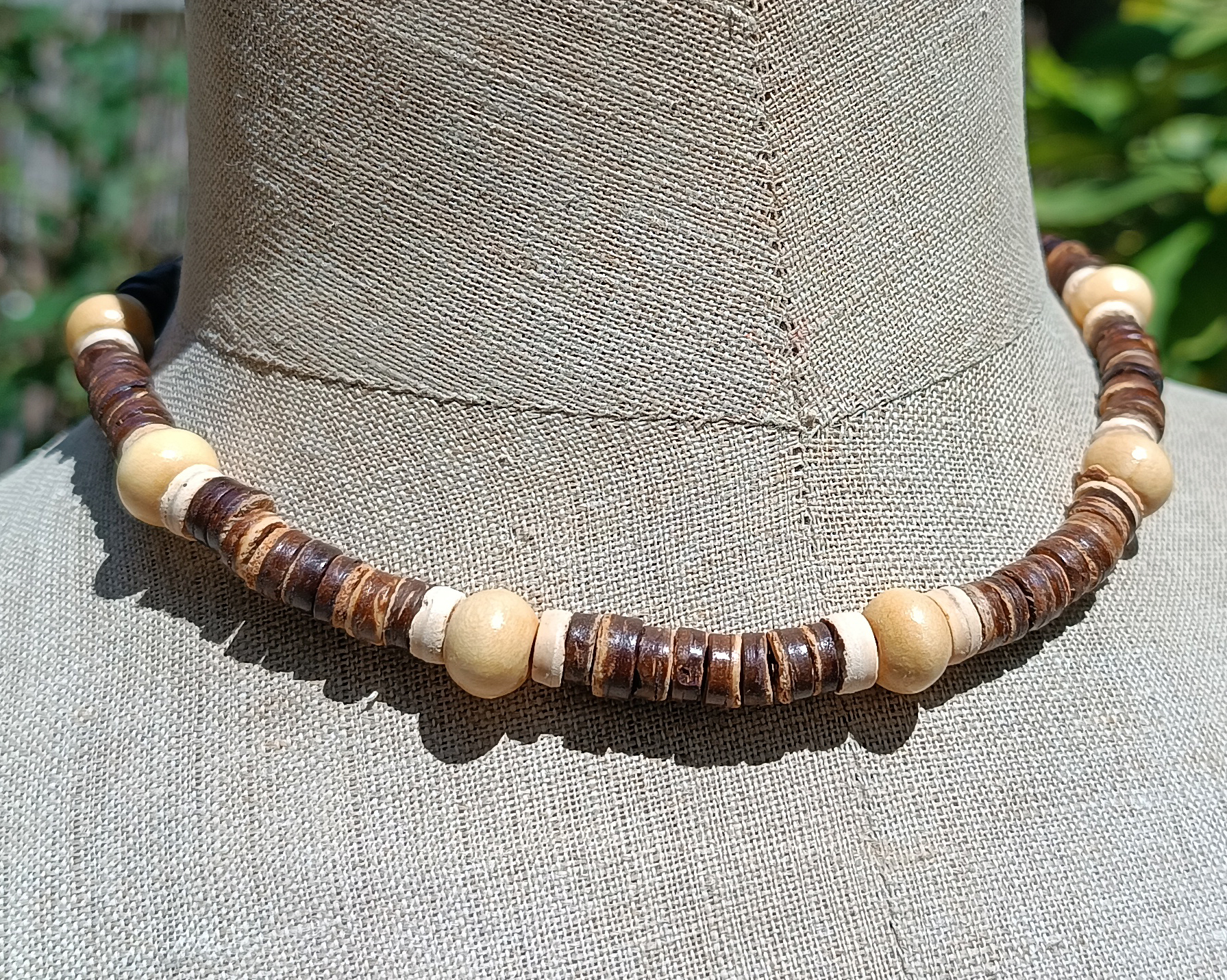 Collier Surfer Original Perles en Noix de Coco et Bois clair