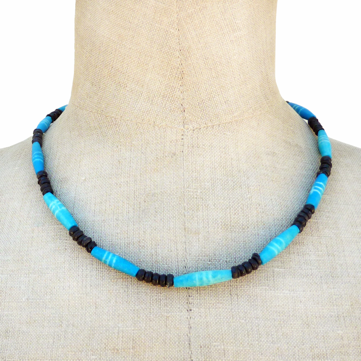 Collier Surf Homme Perles en os et en noix de coco Turquoise et noir