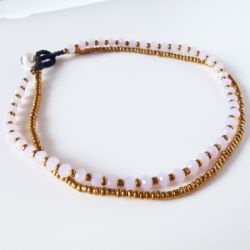 Bracelet de cheville 2 rangs de perles rose pâle et cuivré Artisanat de Bali