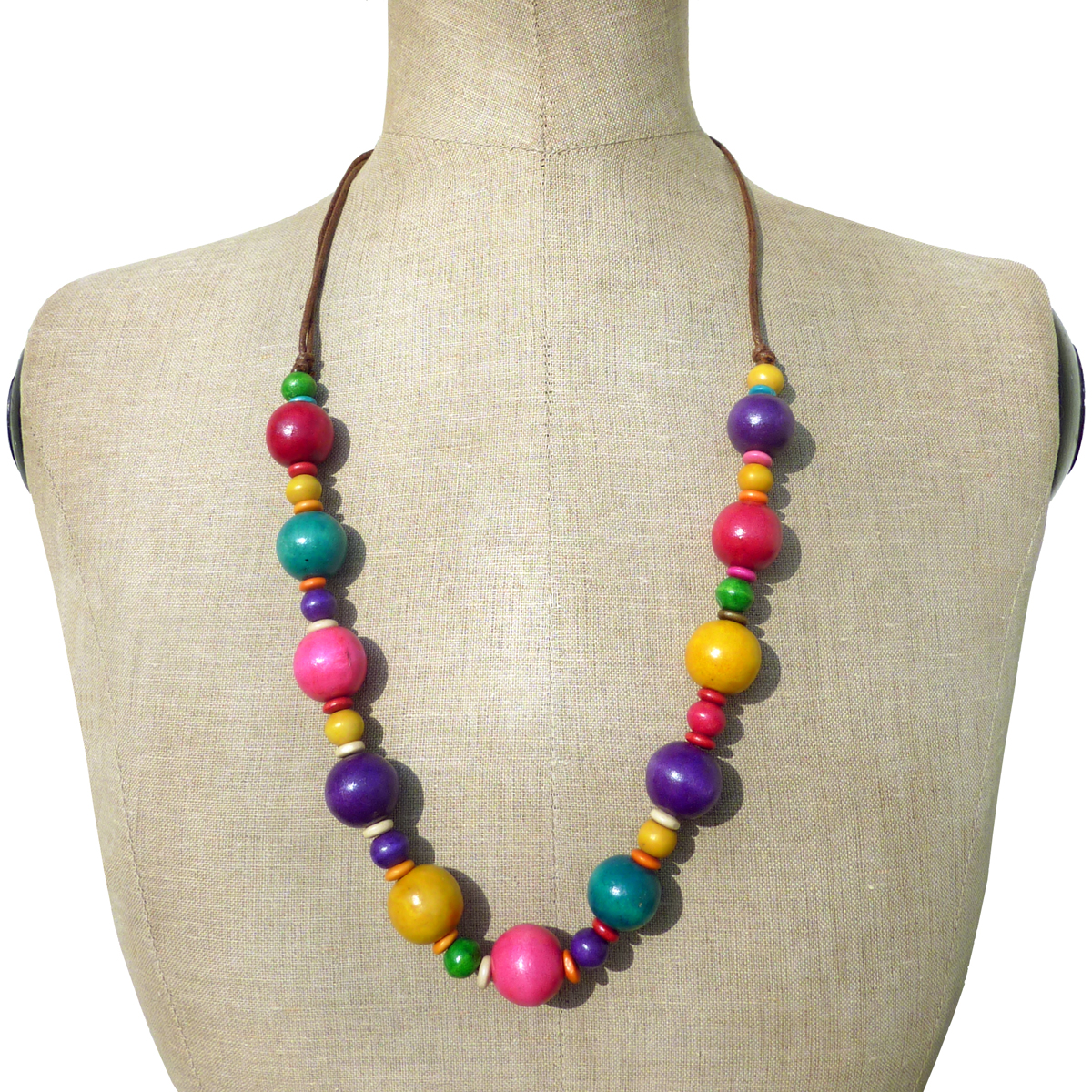 Collier en bois perles boules multicolores