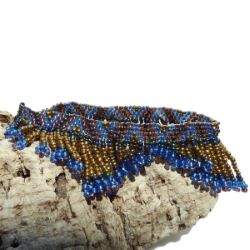 Bracelet de cheville en perles de rocailles Franges Bleu Bronze