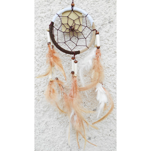 Dreamcatcher Attrape-Rêves Marron Blanc Beige Perles Bois & Os