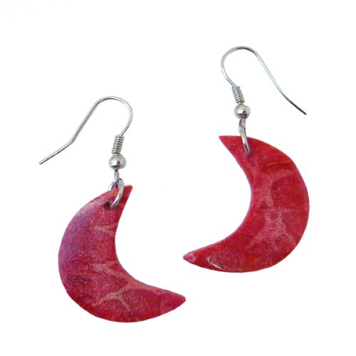Boucles d'oreilles Originales Pendants en Corail Rouge forme Lunes