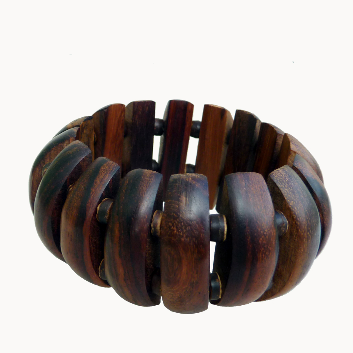 Bracelet en bois exotique naturel et perles en noix de coco