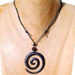 Collier cordon Pendentif spirale en bois teinté