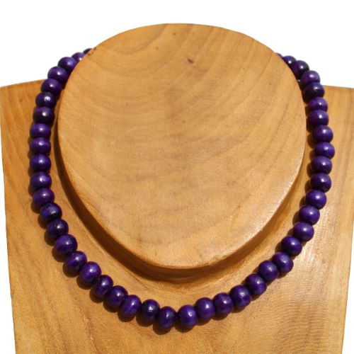 Collier violet perles en bois Un rang Pour Homme ou Femme