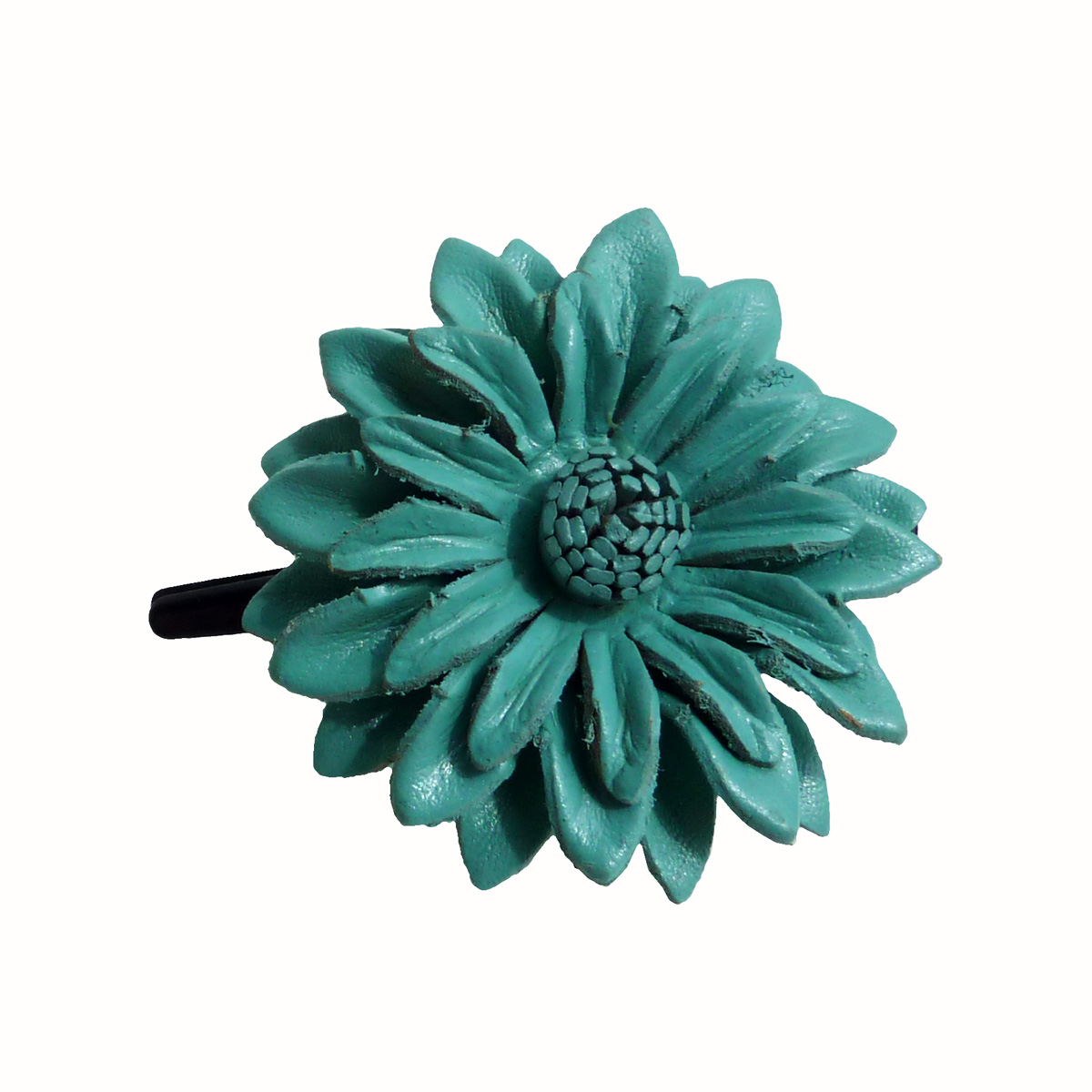 Pince à cheveux avec Fleur Bleue en cuir