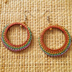 Boucles d'oreilles Bois multicolores - Peintes à la main