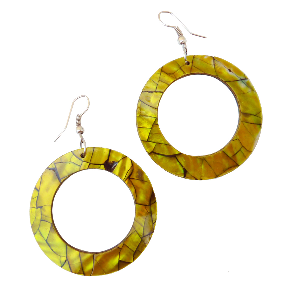 Boucles d'oreilles originales Anneaux jaunes avec nacre teintée