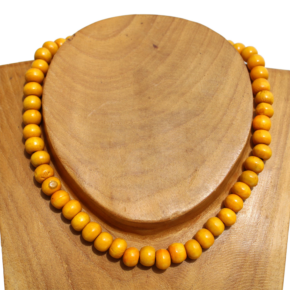 Collier bois perles jaunes Un rang Pour Homme ou Femme