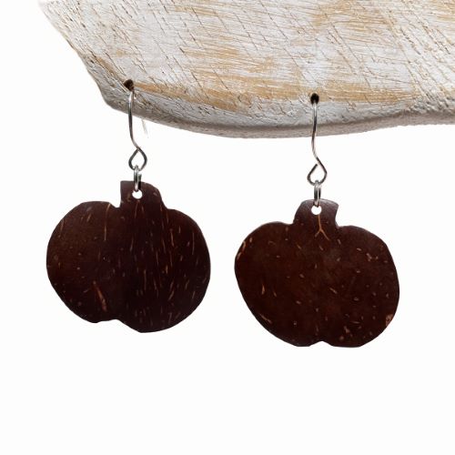 Boucles d'Oreilles en Noix de Coco forme Pommes