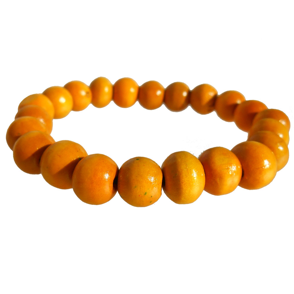 Bracelet en bois jaune un rang de perles sur élastique