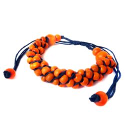 Bracelet en bois sur cordon torsade de perles, orange