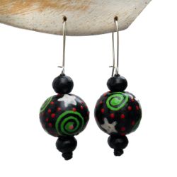 Boucles d'oreilles originales Perles en bois Noir - Vert