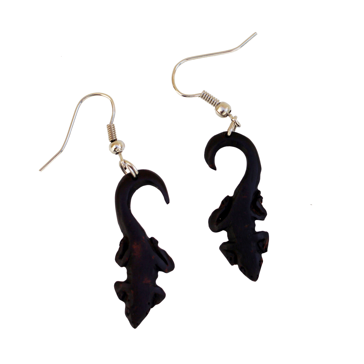 Boucles d'oreilles Lézards Geckos en noix de Coco Sculptée