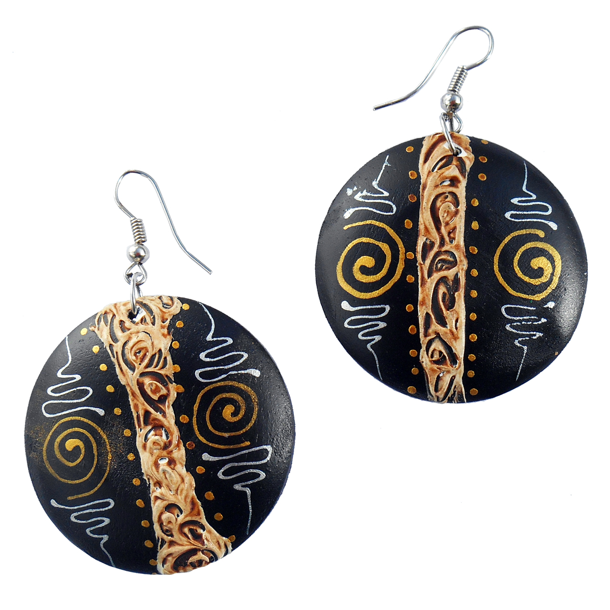 Boucles d'oreilles Rondes en Bois Peint à la main